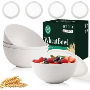 imageHomienly Wheat Straw Bowls with Lids Unbreakable 40 OZ Salad Container for Lunch Dishwasher Safe Cereal Bowl for Kitchen Camping Picnic 8 Piece Plastic Bowl Set includes 4 Bowls and 4 Lids BlackWhite