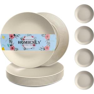 imageHomienly Wheat Straw Dinner Plates Set of 8 10 Inch Microwave and Dishwasher Safe Unbreakable Kids Plates 4 Colors Multi MS 01Beige