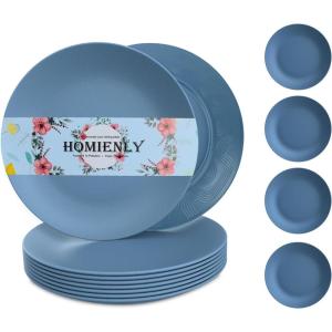 imageHomienly Wheat Straw Dinner Plates Set of 8 10 Inch Microwave and Dishwasher Safe Unbreakable Kids Plates 4 Colors Multi MS 01Blue