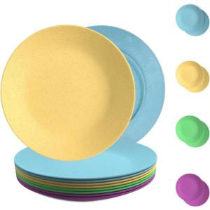 imageHomienly Wheat Straw Dinner Plates Set of 8 10 Inch Microwave and Dishwasher Safe Unbreakable Kids Plates 4 Colors Multi MS 01Memphis Series