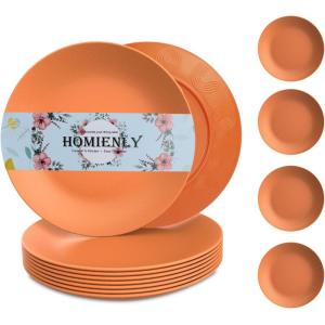 imageHomienly Wheat Straw Dinner Plates Set of 8 10 Inch Microwave and Dishwasher Safe Unbreakable Kids Plates 4 Colors Multi MS 01Red Orange