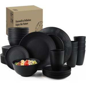 imageHomienly Wheat Straw Dinnerware Sets 20pcs Lightweight Unbreakable Dinnerware Microwave Dishwasher Safe Bowls Cups Forks Spoons setPerfect for Camping Outdoor Beige40pcs Black