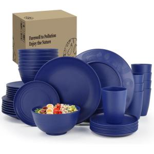 imageHomienly Wheat Straw Dinnerware Sets 20pcs Lightweight Unbreakable Dinnerware Microwave Dishwasher Safe Bowls Cups Forks Spoons setPerfect for Camping Outdoor Beige40pcs Blue