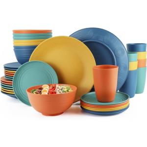 imageHomienly Wheat Straw Dinnerware Sets 20pcs Lightweight Unbreakable Dinnerware Microwave Dishwasher Safe Bowls Cups Forks Spoons setPerfect for Camping Outdoor Beige40pcs Multi Color