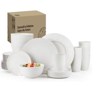 imageHomienly Wheat Straw Dinnerware Sets 20pcs Lightweight Unbreakable Dinnerware Microwave Dishwasher Safe Bowls Cups Forks Spoons setPerfect for Camping Outdoor Beige40pcs Ivory White