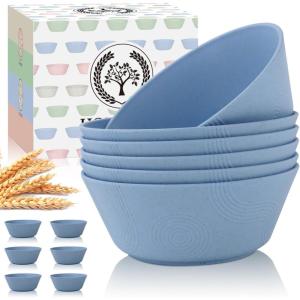 imageWheat Straw Bowl Sets of 6  36oz Cereal Bowls with Textured DesignLarge Soup Bowl  Microwave and Dishwasher Safe Ramen Bowl Set Alternative to Plastic Bowls for Serving SoupRamenSalad  MultiSky Blue