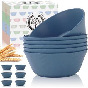 imageWheat Straw Bowl Sets of 6  36oz Cereal Bowls with Textured DesignLarge Soup Bowl  Microwave and Dishwasher Safe Ramen Bowl Set Alternative to Plastic Bowls for Serving SoupRamenSalad  MultiNave Blue