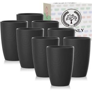 imageHomienly Wheat Straw Cups 8 PCS Plastic Cups Unbreakable Drinking Cup Reusable Dishwasher Safe Water Glasses with 4 Colors 12 OZBlack