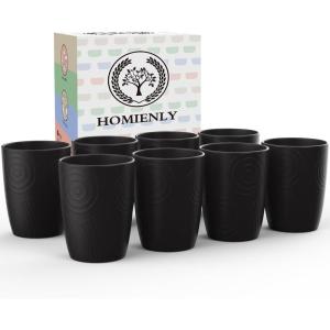 imageHomienly Wheat Straw Cups 8 PCS Plastic Cups Unbreakable Drinking Cup Reusable Dishwasher Safe Water Glasses with 4 Colors 12 OZBlack Color