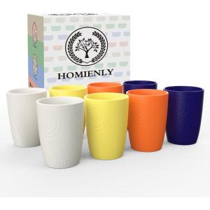 imageHomienly Wheat Straw Cups 8 PCS Plastic Cups Unbreakable Drinking Cup Reusable Dishwasher Safe Water Glasses with 4 Colors 12 OZClassic Art Series  Mondrian