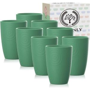 imageHomienly Wheat Straw Cups 8 PCS Plastic Cups Unbreakable Drinking Cup Reusable Dishwasher Safe Water Glasses with 4 Colors 12 OZGreen