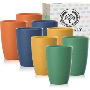 imageHomienly Wheat Straw Cups 8 PCS Plastic Cups Unbreakable Drinking Cup Reusable Dishwasher Safe Water Glasses with 4 Colors 12 OZMulticolor