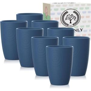 imageHomienly Wheat Straw Cups 8 PCS Plastic Cups Unbreakable Drinking Cup Reusable Dishwasher Safe Water Glasses with 4 Colors 12 OZNavy Blue