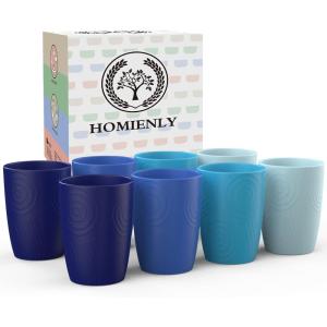 imageHomienly Wheat Straw Cups 8 PCS Plastic Cups Unbreakable Drinking Cup Reusable Dishwasher Safe Water Glasses with 4 Colors 12 OZOcean Blue