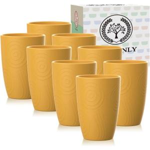 imageHomienly Wheat Straw Cups 8 PCS Plastic Cups Unbreakable Drinking Cup Reusable Dishwasher Safe Water Glasses with 4 Colors 12 OZYellow