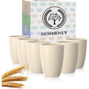 imageHomienly Wheat Straw Cups Set of 8 Unbreakable Drinking Cups Reusable Dishwasher Safe Water Glasses Kids Size 8 OZBeige