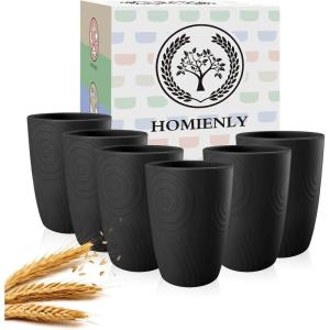 imageHomienly Wheat Straw Cups Set of 8 Unbreakable Drinking Cups Reusable Dishwasher Safe Water Glasses Kids Size 8 OZBlack