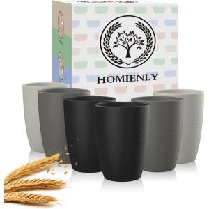 imageHomienly Wheat Straw Cups Set of 8 Unbreakable Drinking Cups Reusable Dishwasher Safe Water Glasses Kids Size 8 OZBlack Grey