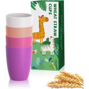 imageHomienly Wheat Straw Cups Set of 8 Unbreakable Drinking Cups Reusable Dishwasher Safe Water Glasses Kids Size 8 OZFlower Color