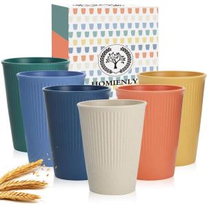 imageHomienly Wheat Straw Cups Set of 8 Unbreakable Drinking Cups Reusable Dishwasher Safe Water Glasses Kids Size 8 OZGrain
