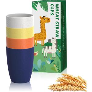 imageHomienly Wheat Straw Cups Set of 8 Unbreakable Drinking Cups Reusable Dishwasher Safe Water Glasses Kids Size 8 OZMondrian Colors