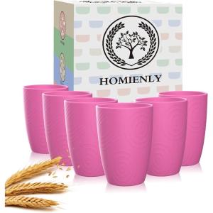 imageHomienly Wheat Straw Cups Set of 8 Unbreakable Drinking Cups Reusable Dishwasher Safe Water Glasses Kids Size 8 OZPink