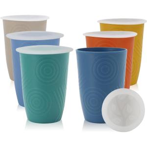 imageHomienly Wheat Straw Cups Set of 8 Unbreakable Drinking Cups Reusable Dishwasher Safe Water Glasses Kids Size 8 OZwith Lid