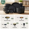image:imageHomienly Wheat Straw Dinnerware Sets 40 PCS Plates and Bowls Sets with Cup Set and Dipping Bowls Unbreakable Camping Dishes Microwave and Dishwasher Safe Dinnerware Set for Dinner Outdoor BeigeBlack