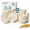 image:imageHomienly Wheat Straw Dinnerware Sets 40 PCS Plates and Bowls Sets with Cup Set and Dipping Bowls Unbreakable Camping Dishes Microwave and Dishwasher Safe Dinnerware Set for Dinner Outdoor BeigeBeige