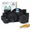 image:imageHomienly Wheat Straw Dinnerware Sets 40 PCS Plates and Bowls Sets with Cup Set and Dipping Bowls Unbreakable Camping Dishes Microwave and Dishwasher Safe Dinnerware Set for Dinner Outdoor BeigeBlack